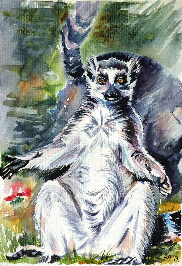 Ring-tailed lemur Painting by Kovacs Anna Brigitta
