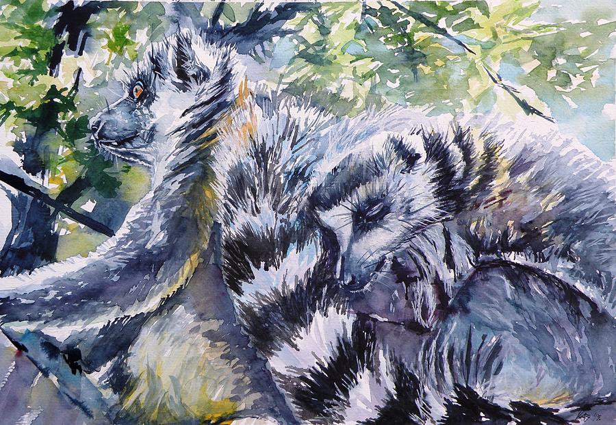 Ring-tailed lemurs 13 Painting by Kovacs Anna Brigitta