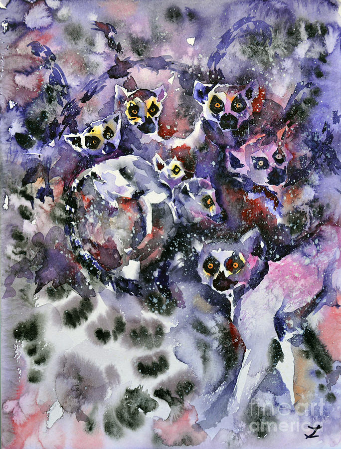 Ring-tailed Lemurs Painting by Zaira Dzhaubaeva