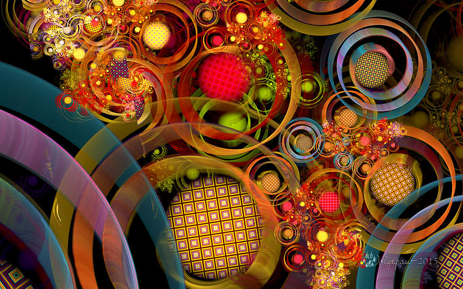 Abstract Digital Art - Rings Around the Bubbles by Peggi Wolfe
