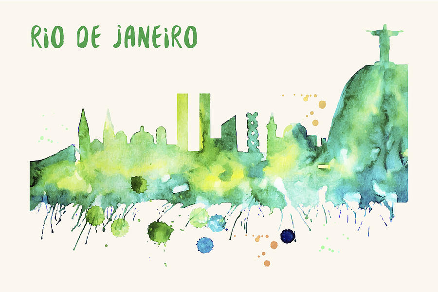 Rio de Janeiro Skyline Watercolor Poster - Cityscape Painting Artwork Painting by Beautify My Walls