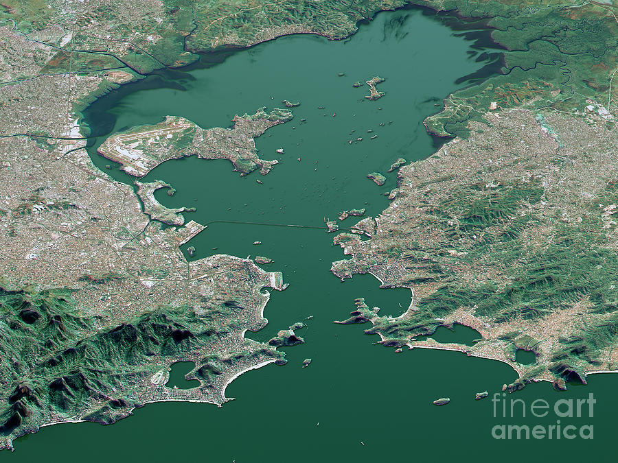 Map Digital Art - Rio de Janeiro Topographic Map 3D Landscape View Natural Color by Frank Ramspott