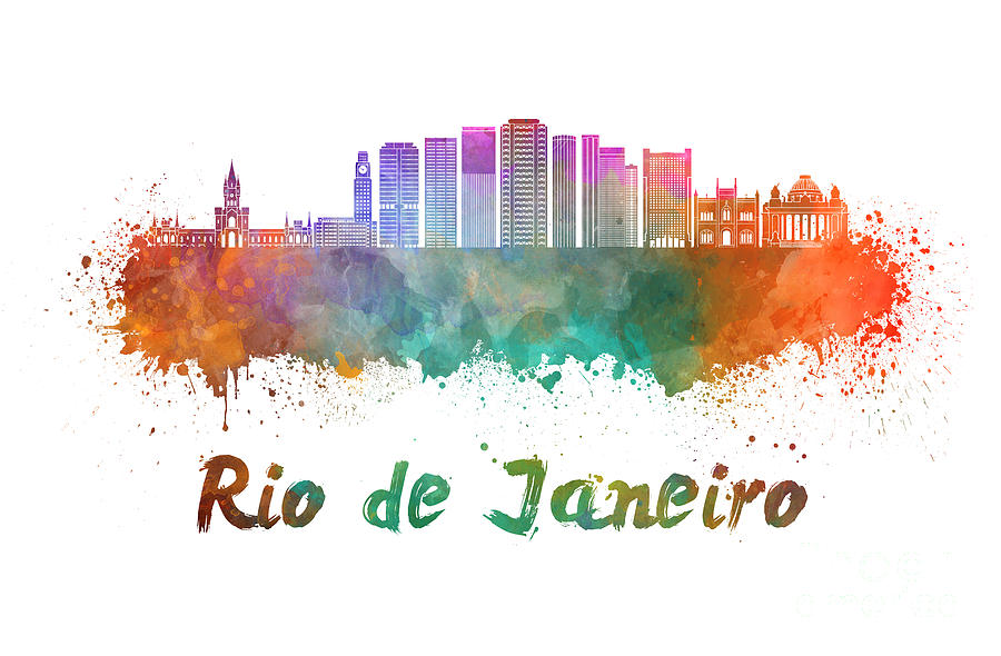 Rio de Janeiro V2 skyline in watercolor Painting by Pablo Romero