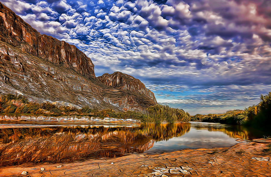 Rio Grande River Painted Photograph by Judy Vincent