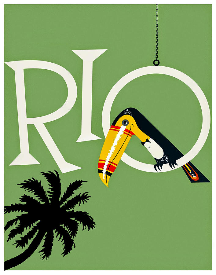 Toucan Digital Art - Rio, minimalist travel poster with toucan and a palm by Long Shot