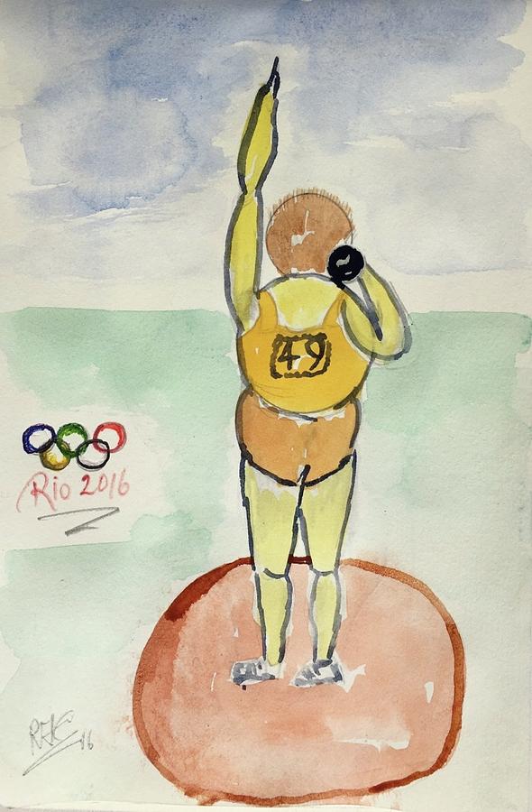 Rio2016 - Shot Putt Painting by Roger Cummiskey