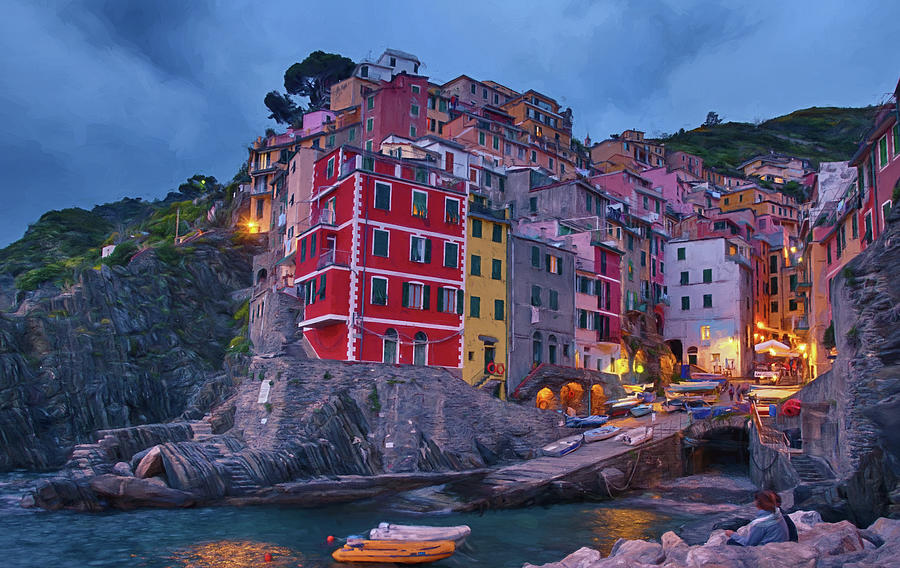 Riomaggiore in Cinque Terre Italy Painterly Photograph by Joan Carroll