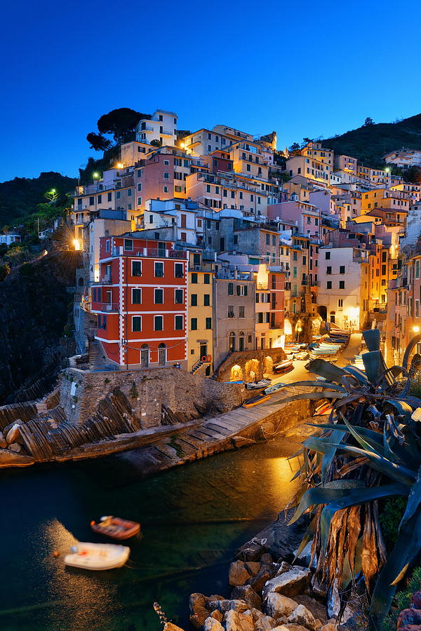Riomaggiore waterfront night Photograph by Songquan Deng