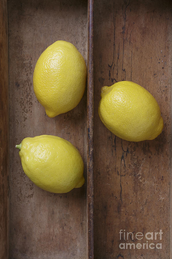 Ripe Lemons in Wooden Tray Photograph by Edward Fielding