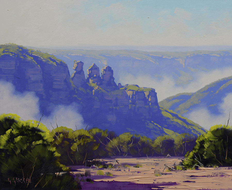 Nature Painting - Rising Mist Three Sisters Australia by Graham Gercken