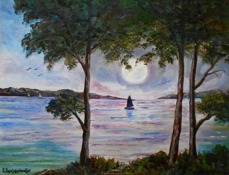 Rising moon  Painting by Konstantinos Charalampopoulos