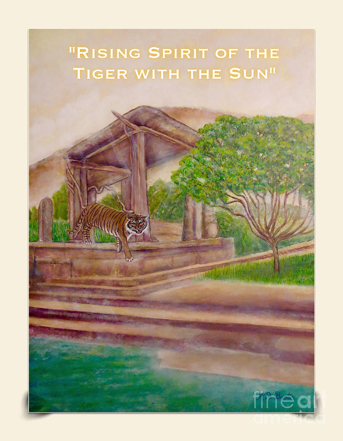 Rising Spirit of the Tiger with the Sun Card Poster Mixed Media by Kimberlee Baxter