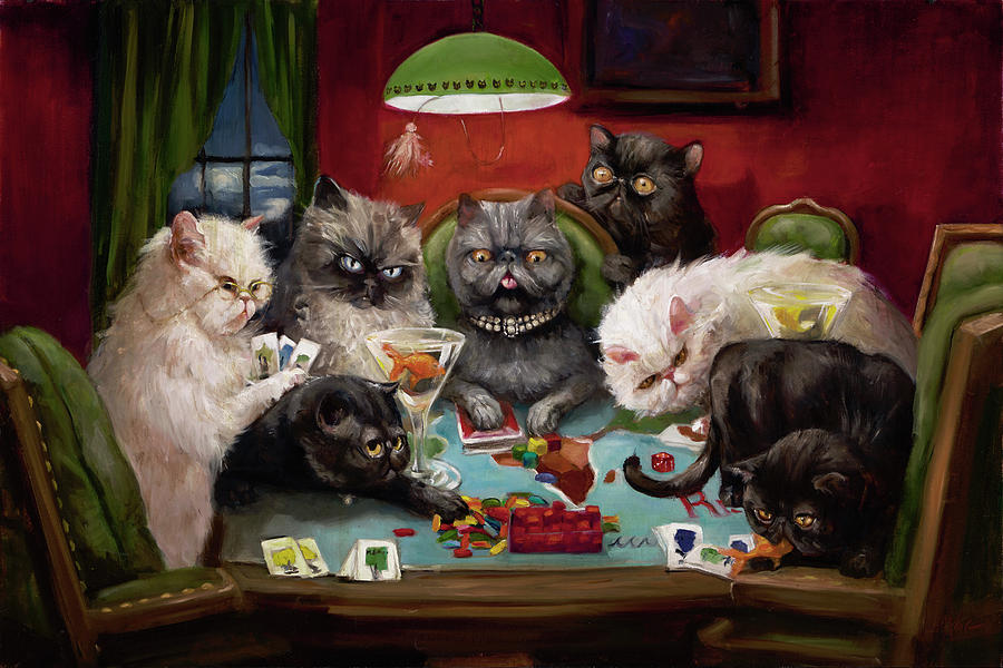 Cat Painting - Risk, Cats And Martinis by Margot King