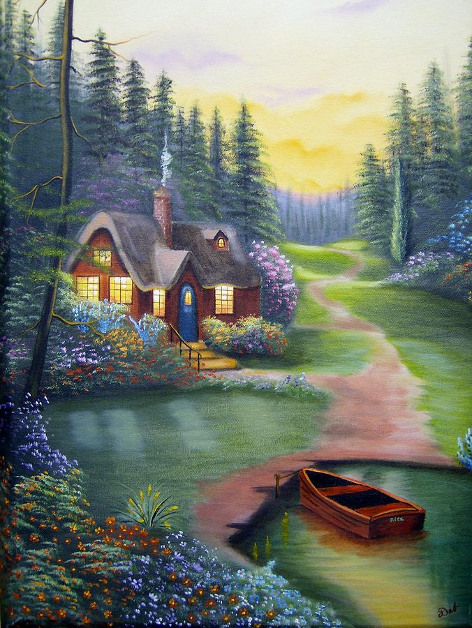 Ritas Lake House Painting by Debra Campbell