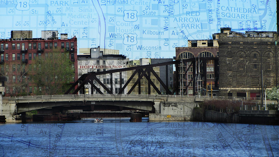 River and Bascule Bridge w Map Photograph by Anita Burgermeister