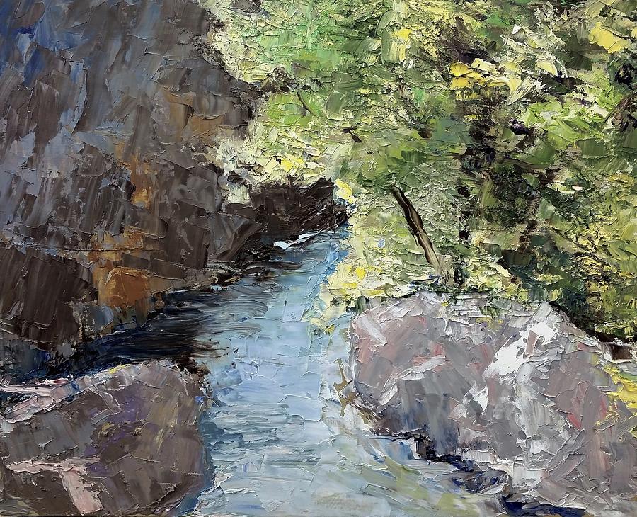 River Painting - River and Rocks by Renee Rowe