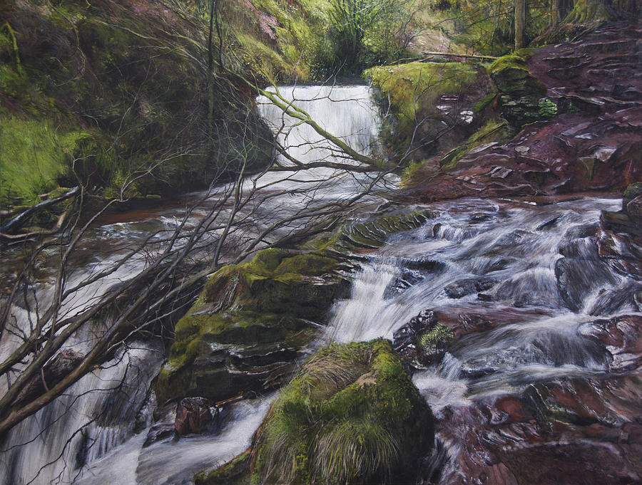 River at Talybont on Usk in the Brecon Beacons Painting by Harry Robertson