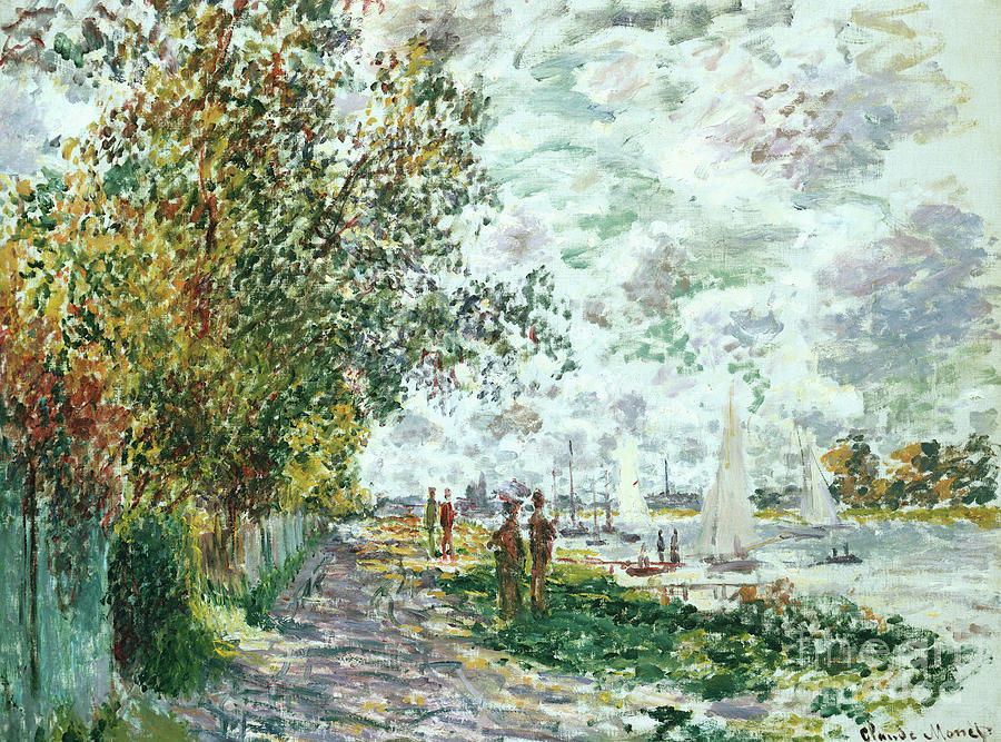 River bank at Petit Gennevilliers Painting by Claude Monet