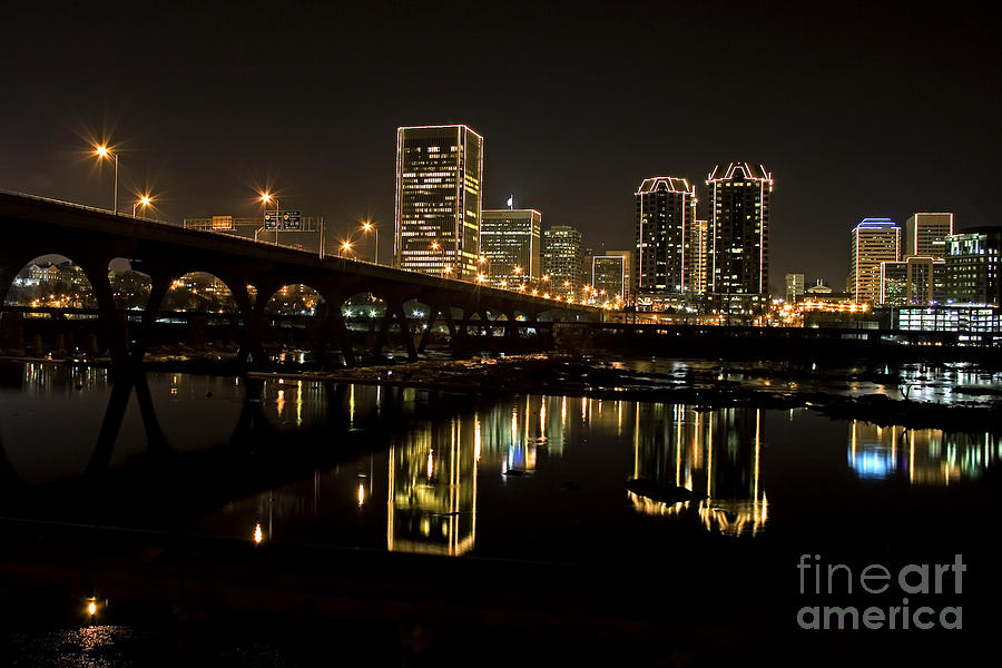 Richmond Skyline Photograph - River City Lights at Night by Tim Wilson