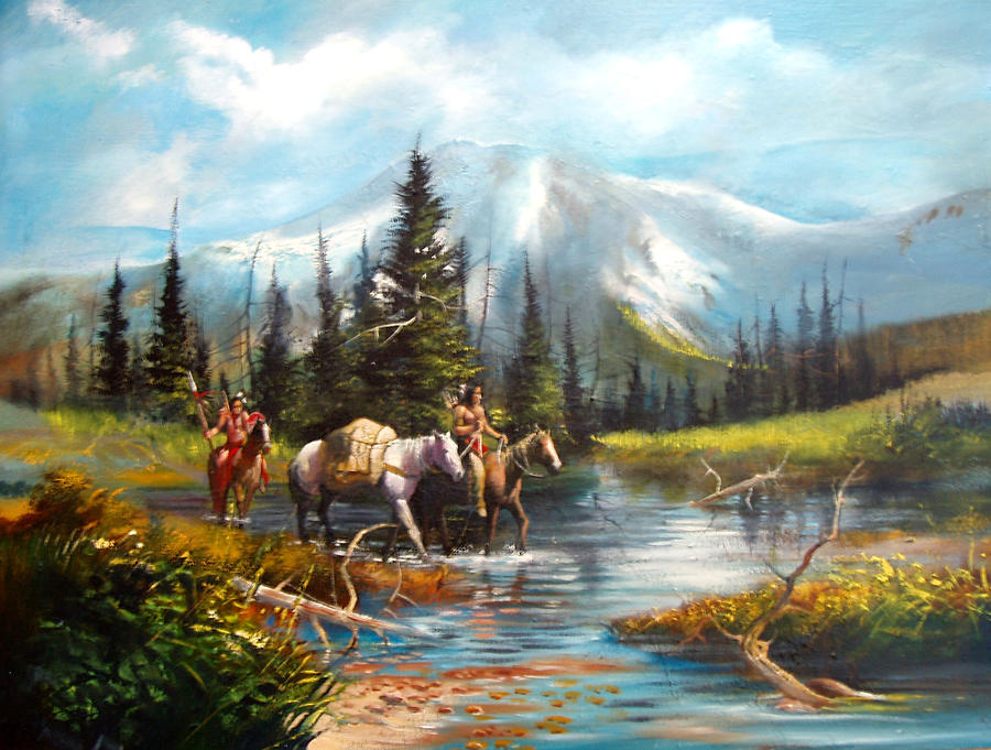 Western Landscape Painting - River Crossing by Robert Carver