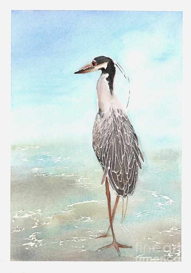 River heron Painting by Hilda Wagner