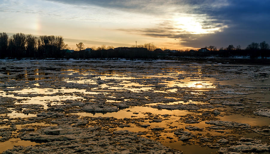 River Ice at Dusk in Colour Photograph by John Williams