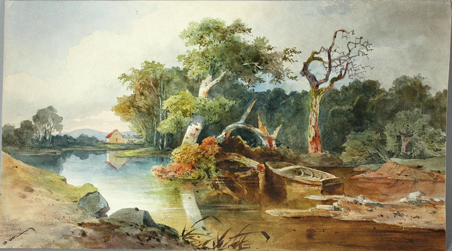 River Landscape Drawing by Anton Altmann the Younger