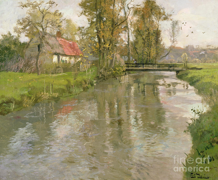 Bridge Painting - River Landscape by Fritz Thaulow