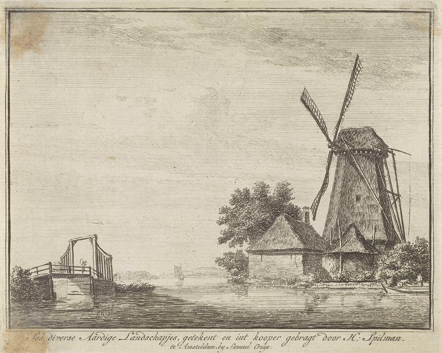 River landscape with a windmill, Hendrik Spilman, 1742 - 1784 Painting ...