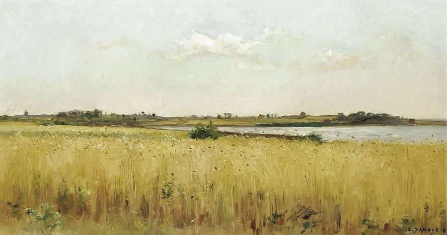 River Landscape with Cornfield Painting by Pierre Emmanuel Eugene Damoye