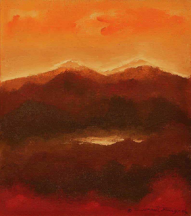 Mountain Terrain Painting - River Mountain View by Edward Longo Mountain Terrain Painting - River Mountain View by Edward Longo