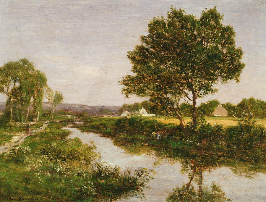 River on the Outskirts of Quimper Painting by Eugene Louis Boudin