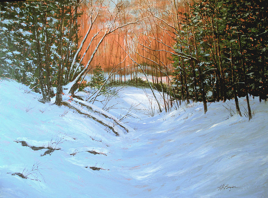 Winter Scene Painting - River Road Winter by Maryann Boysen