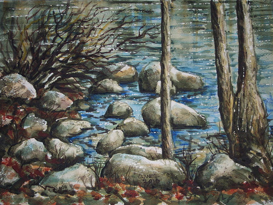 River Rocks Painting by Lynne Haines