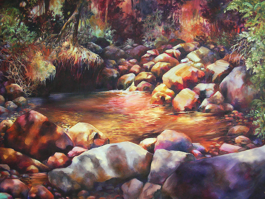 Nature Painting - River Rocks by Monica Linville