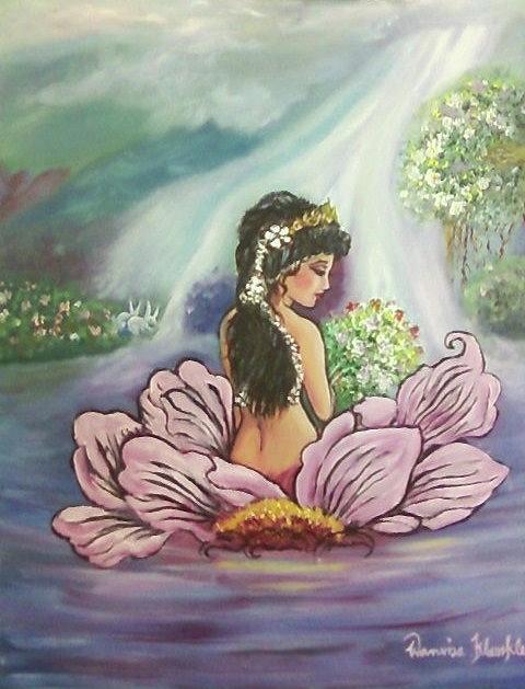 River Shine Lady Painting by Wanvisa Klawklean