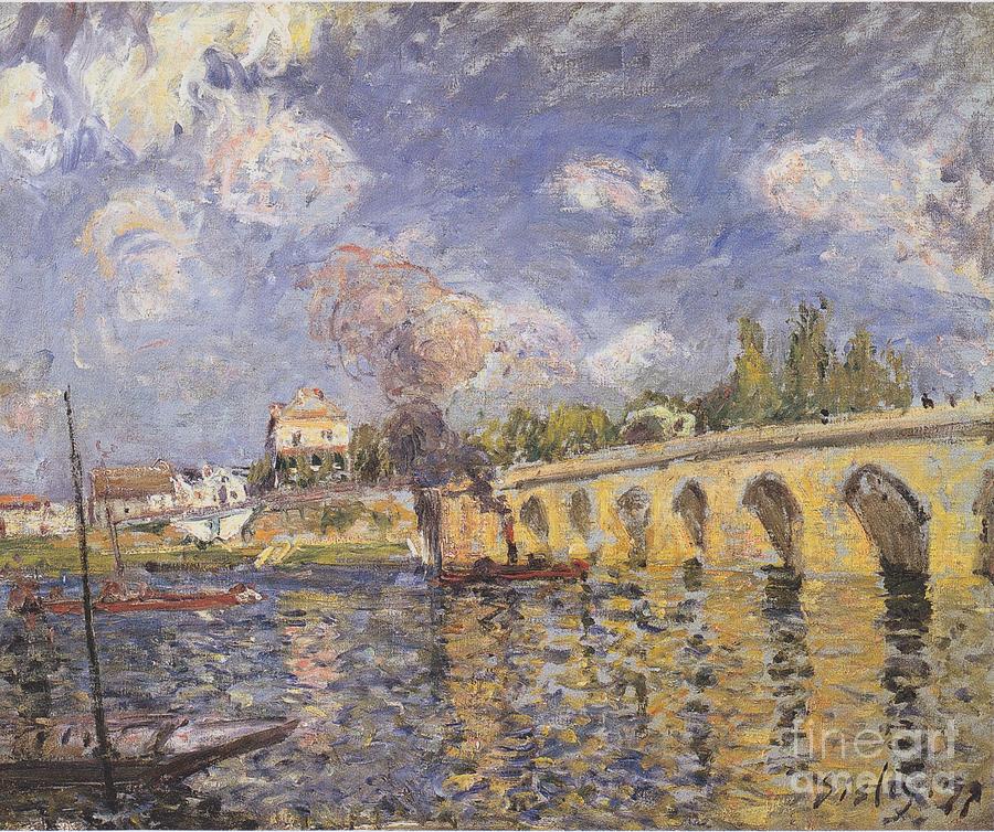 River steamboat and bridge Painting by Celestial Images