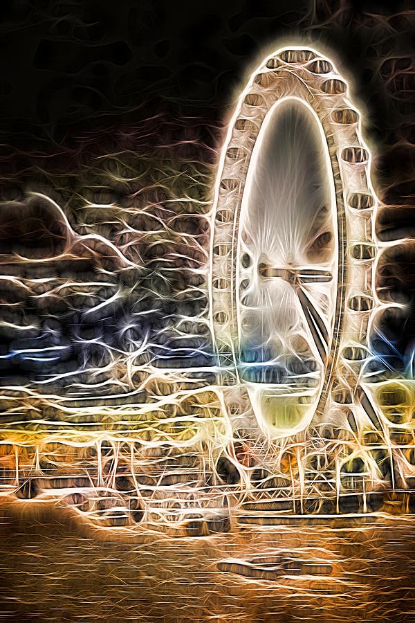 River Thames and the London Eye Neon Art Photograph by John Williams
