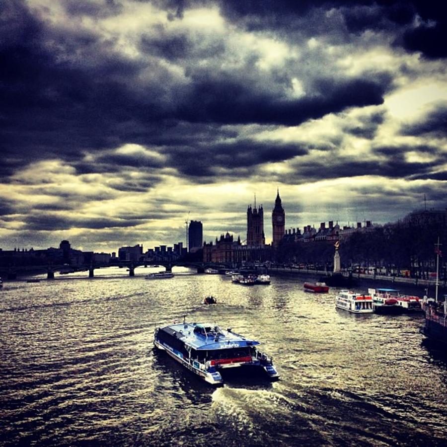London Photograph - #river #thames #boat #trail #sky by Louise McAulay