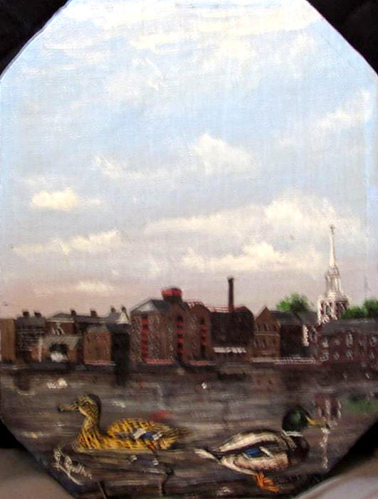 River Thames London And Mallard Ducks Opposite Rotherhithe Painting by Mackenzie Moulton