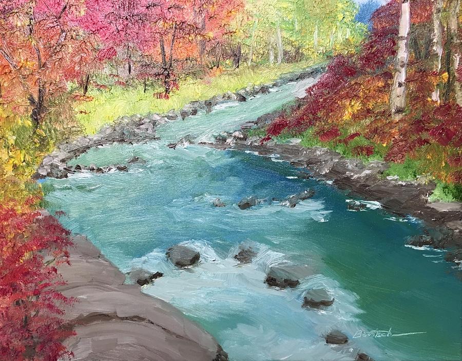 River Through Woods Painting by David Bartsch