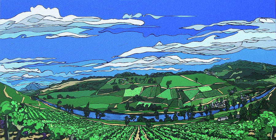 River Valley Vineyard Painting by John Gibbs