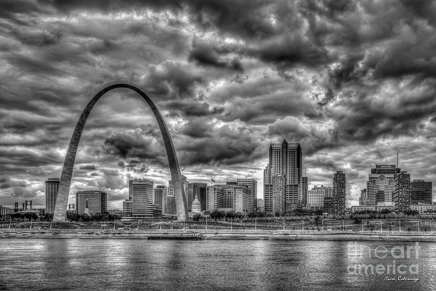 River View B W The Gateway Arch St Louis Missouri Cityscape Art Photograph by Reid Callaway