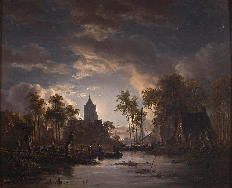 River View with Church Tower Painting by Jacob Abels