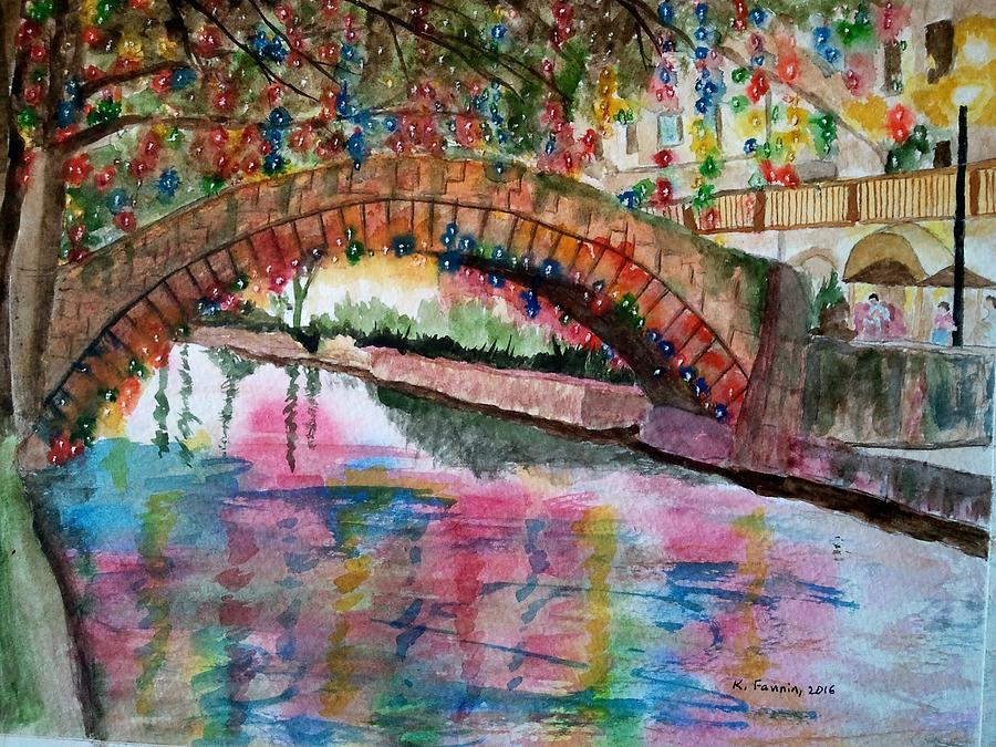 River Walk At Christmas Painting by B Kathleen Fannin