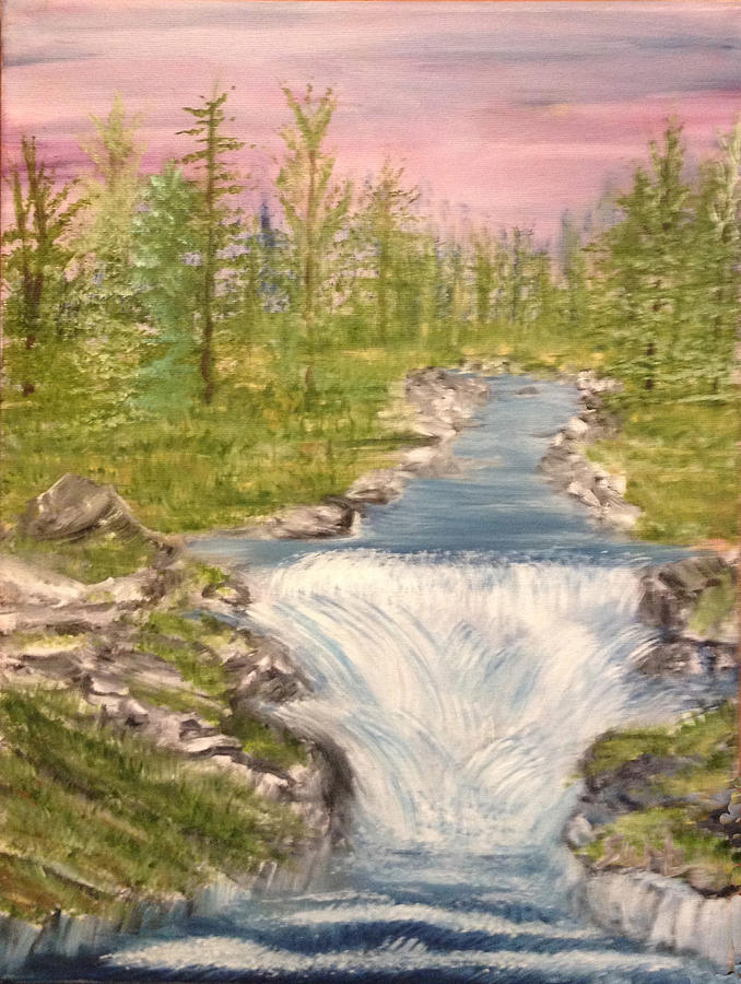 River with Falls Painting by Suzanne Surber