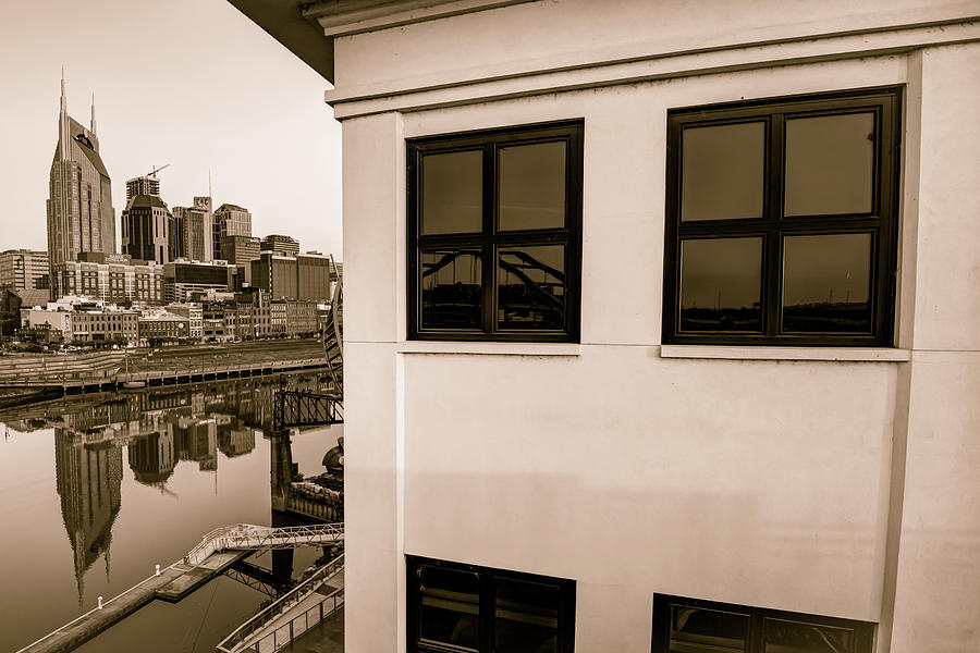 Riverfront View Of The Nashville Skyline - Vintage Sepia Photograph