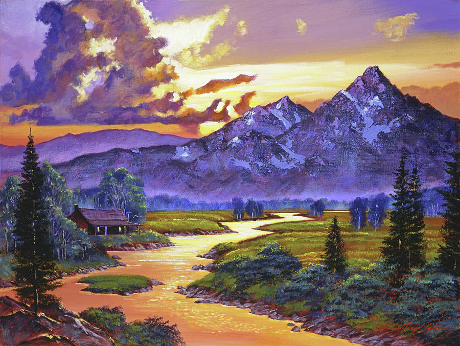 Riverside Cabin Painting by David Lloyd Glover