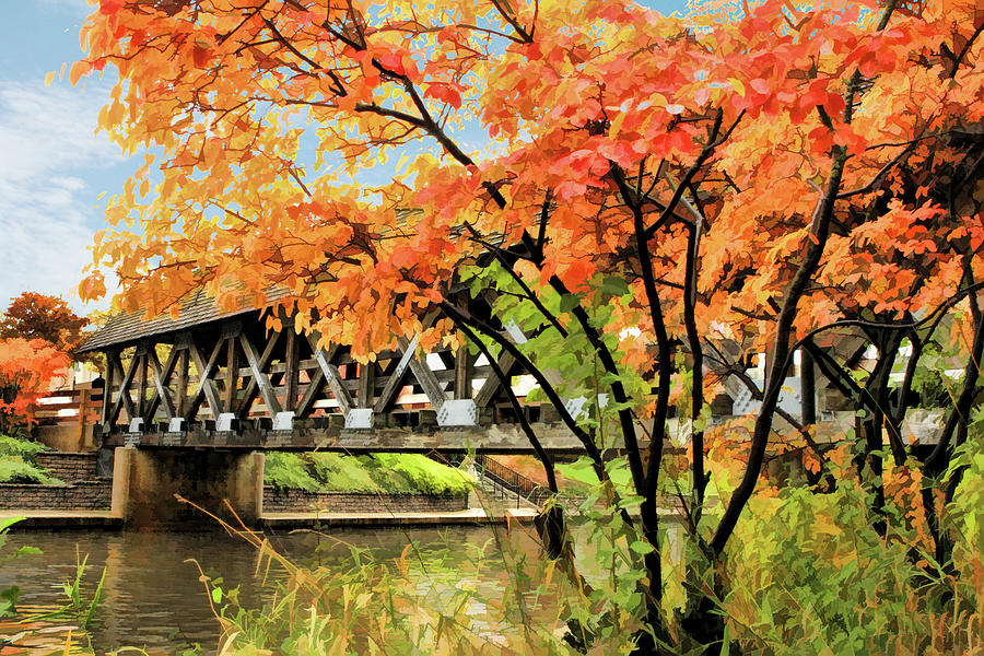 Navperville Riverwalk Covered Bridge Painting by Christopher Arndt Navperville Riverwalk Covered Bridge Painting by Christopher Arndt
