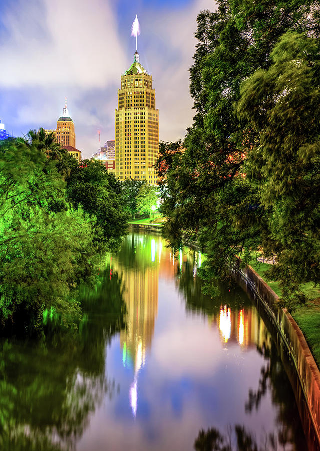 Riverwalk Reflections of the San Antonio Texas Skyline Photograph by Gregory Ballos